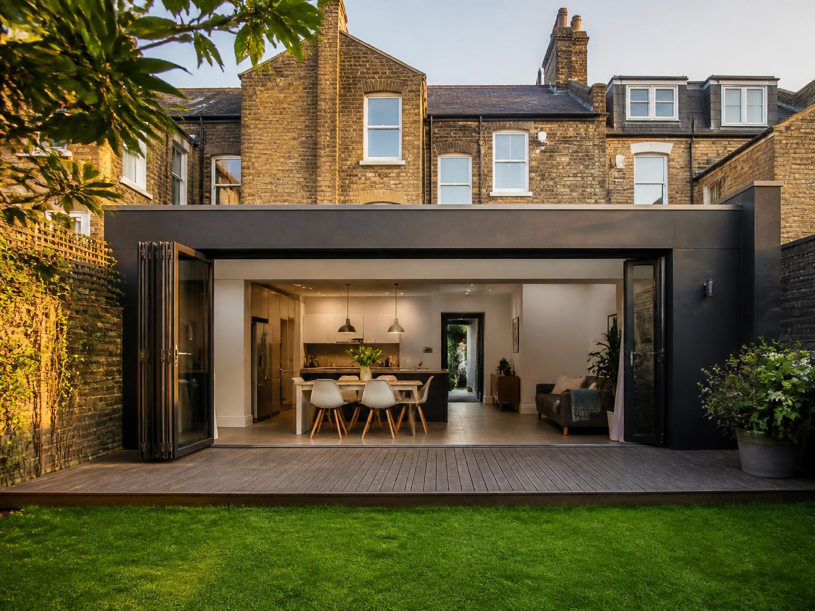 Modern rear extension with bifold doors on a London home
